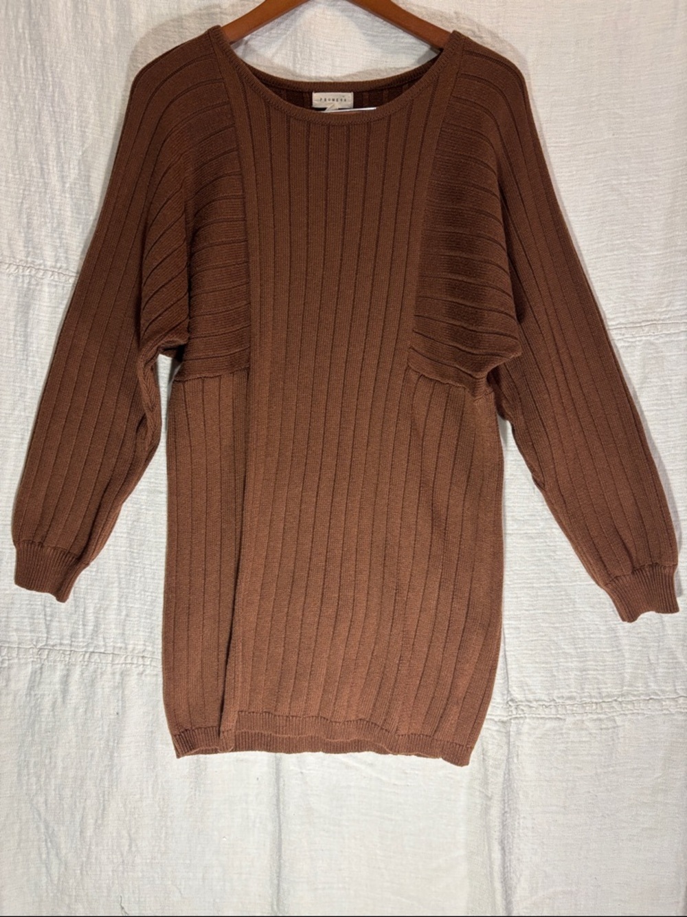 Promesa Ribbed Knit Long Sleeve Sweater Dress in Chestnut Wool Blend